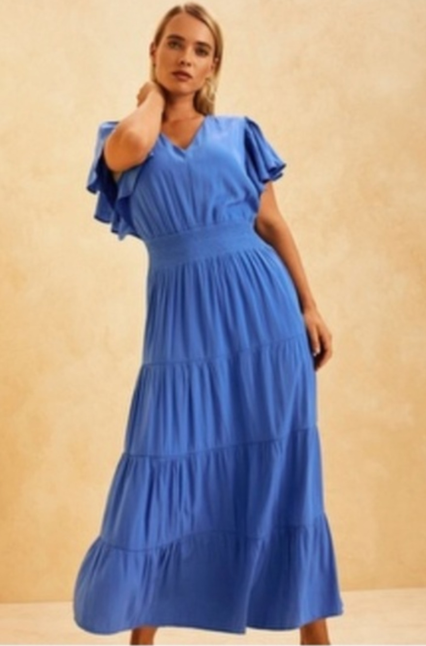 Chicos Flutter Sleeve Maxi Dress Chico's Size 2 Women's 12 Periwinkle